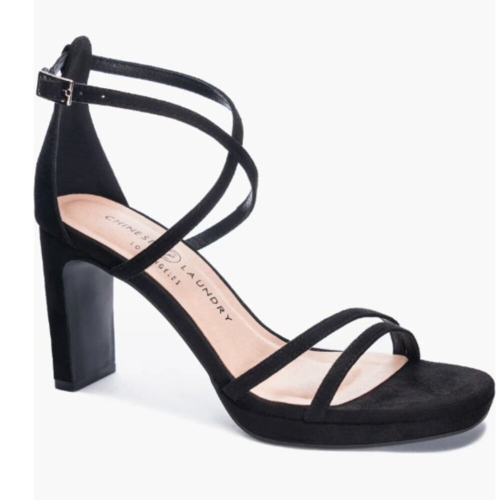 NEW Chinese Laundry Taryn Platform Women's Black Suede Dress Sandals SZ 7.5